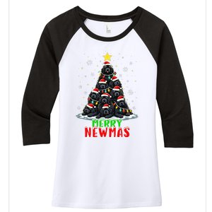 Merry Newmas Newfoundland Christmas Tree Dog Lovers Holiday Women's Tri-Blend 3/4-Sleeve Raglan Shirt