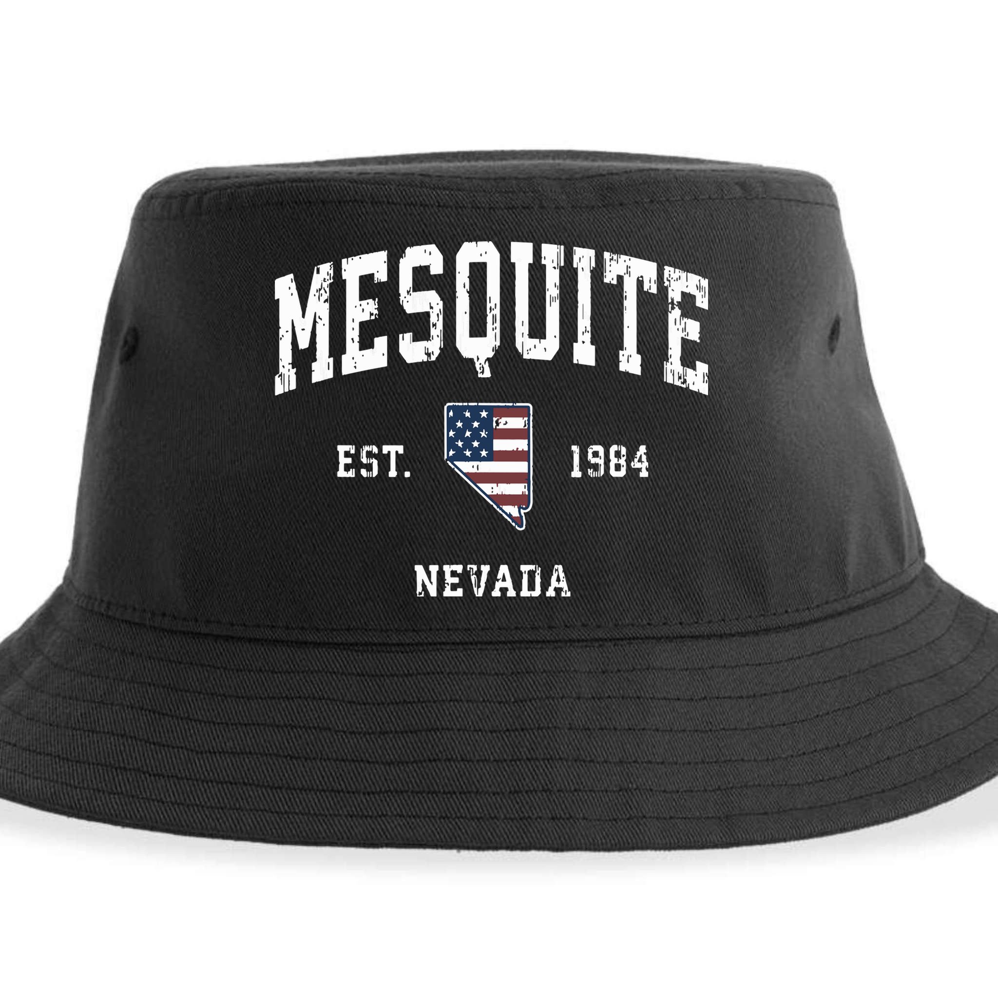 Mesquite Nevada Nv Vintage American Flag Sports Design Sustainable Bucket Hat