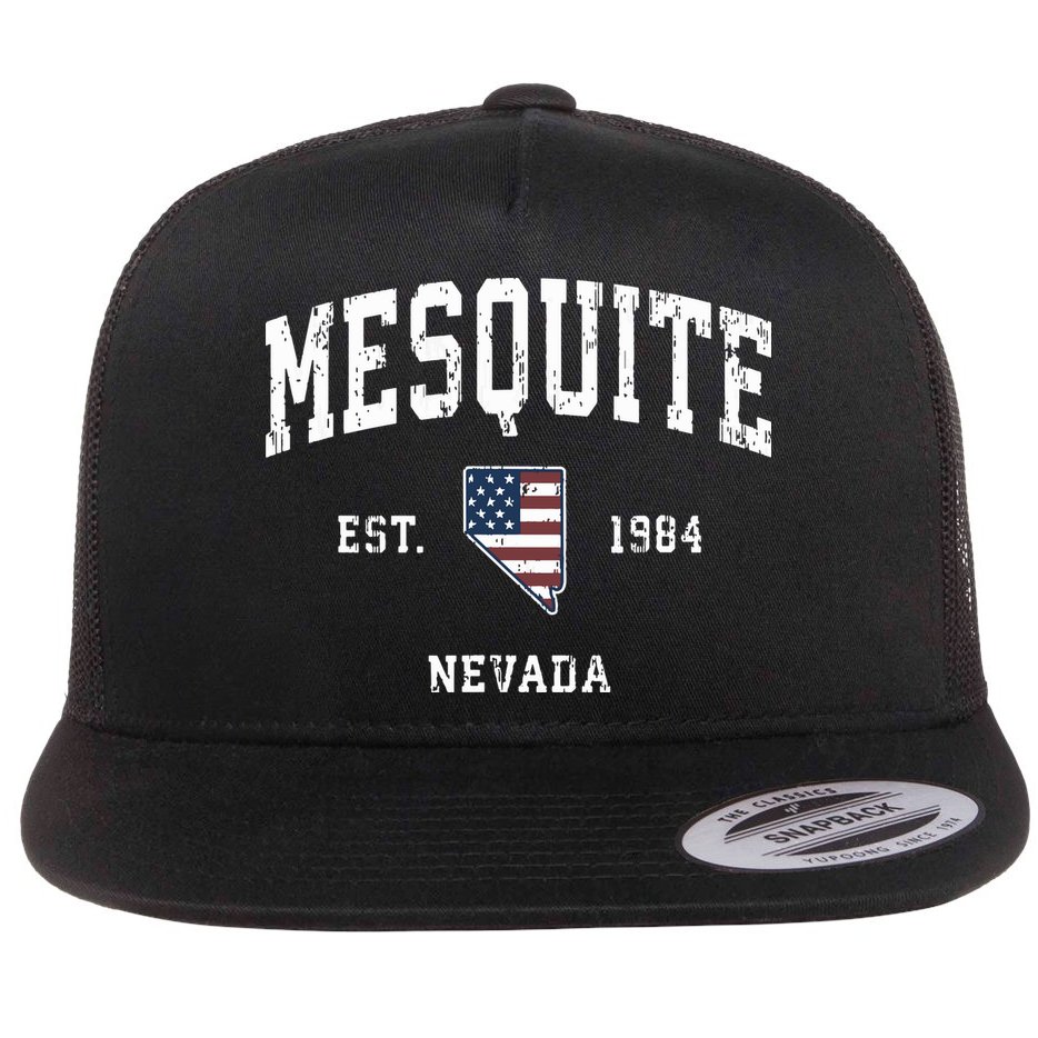 Mesquite Nevada Nv Vintage American Flag Sports Design Flat Bill Trucker Hat