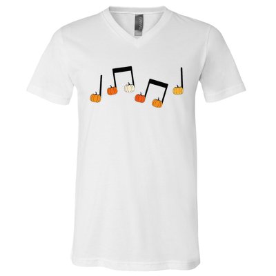 M.U.S.I.C Note Pumpkin Fall Music Teacher Halloween Costume V-Neck T-Shirt