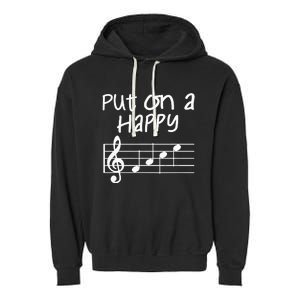 Musical Notes Put On A Happy Face Cute Music Loving Garment-Dyed Fleece Hoodie