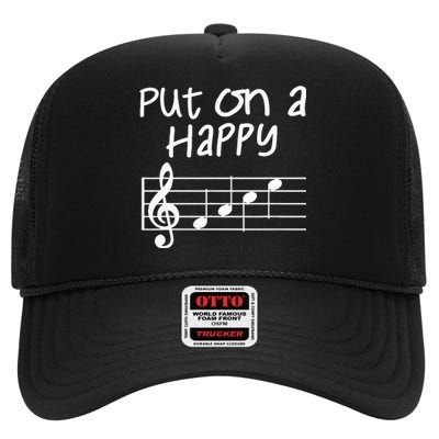 Musical Notes Put On A Happy Face Cute Music Loving High Crown Mesh Back Trucker Hat