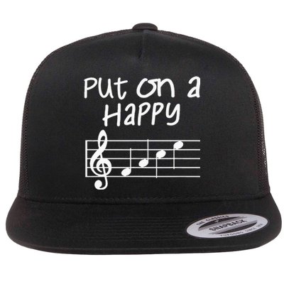 Musical Notes Put On A Happy Face Cute Music Loving Flat Bill Trucker Hat