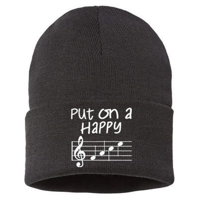 Musical Notes Put On A Happy Face Cute Music Loving Sustainable Knit Beanie