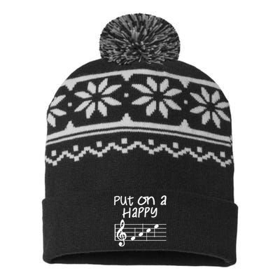 Musical Notes Put On A Happy Face Cute Music Loving USA-Made Snowflake Beanie