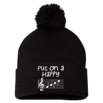 Musical Notes Put On A Happy Face Cute Music Loving Pom Pom 12in Knit Beanie