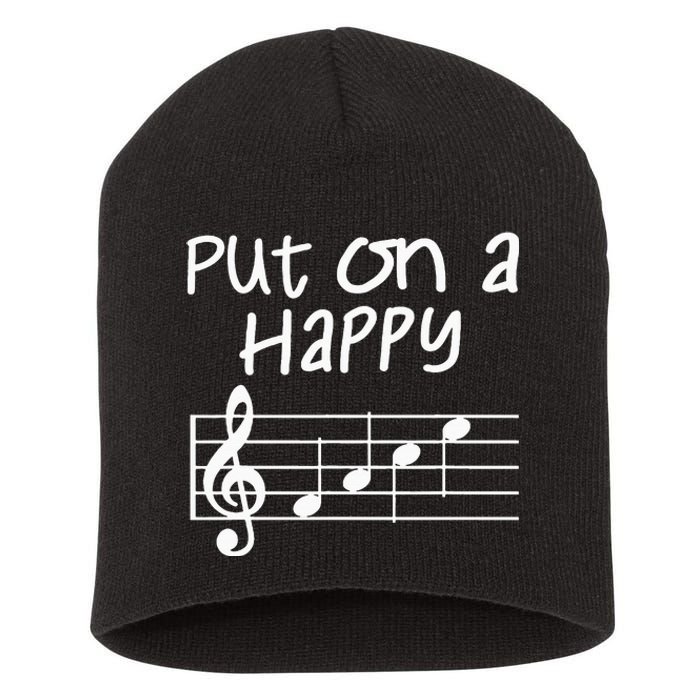 Musical Notes Put On A Happy Face Cute Music Loving Short Acrylic Beanie