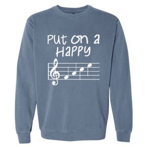 Musical Notes Put On A Happy Face Cute Music Loving Garment-Dyed Sweatshirt