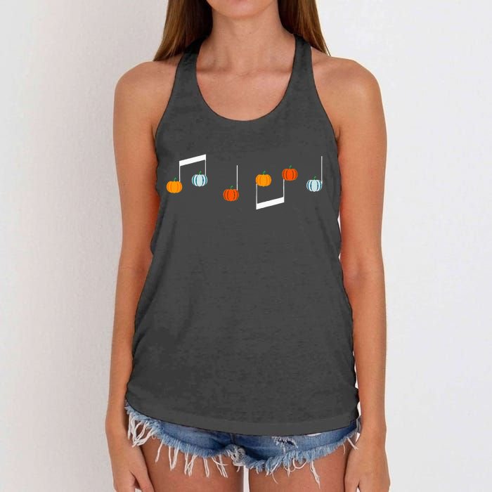 Music Note P.U.M.P.K.I.N Fall Music Teacher Halloween Costume Women's Knotted Racerback Tank