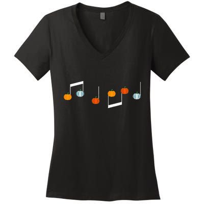 Music Note P.U.M.P.K.I.N Fall Music Teacher Halloween Costume Women's V-Neck T-Shirt