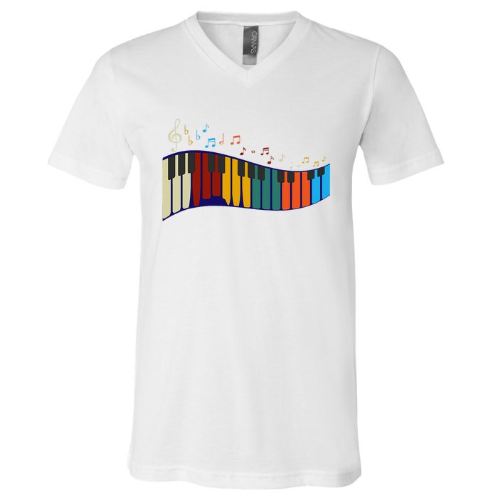 Music Notes Pianist Gift Colorful Piano V-Neck T-Shirt