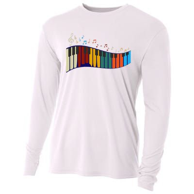 Music Notes Pianist Gift Colorful Piano Cooling Performance Long Sleeve Crew