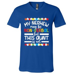 My Nephew Proud Autism Aunt Autism Warrior Aunt Gift V-Neck T-Shirt