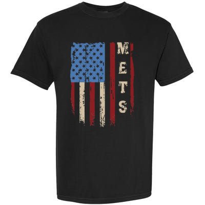 Mets Name Retro Vintage First Name Mets Lover Usa Flag Garment-Dyed Heavyweight T-Shirt