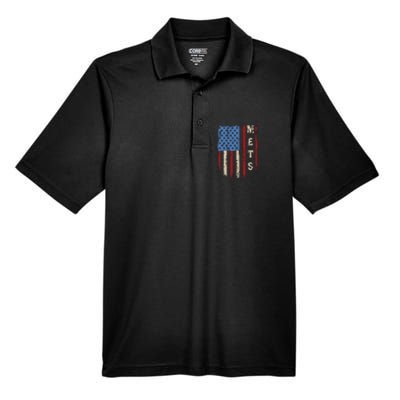 Mets Name Retro Vintage First Name Mets Lover Usa Flag Men's Origin Performance Pique Polo