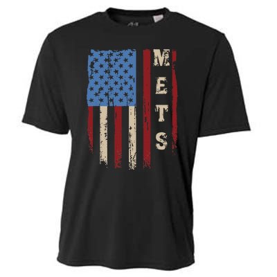 Mets Name Retro Vintage First Name Mets Lover Usa Flag Cooling Performance Crew T-Shirt