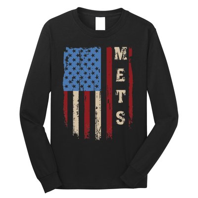 Mets Name Retro Vintage First Name Mets Lover Usa Flag Long Sleeve Shirt