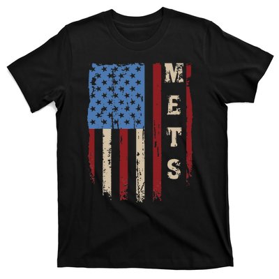 Mets Name Retro Vintage First Name Mets Lover Usa Flag T-Shirt