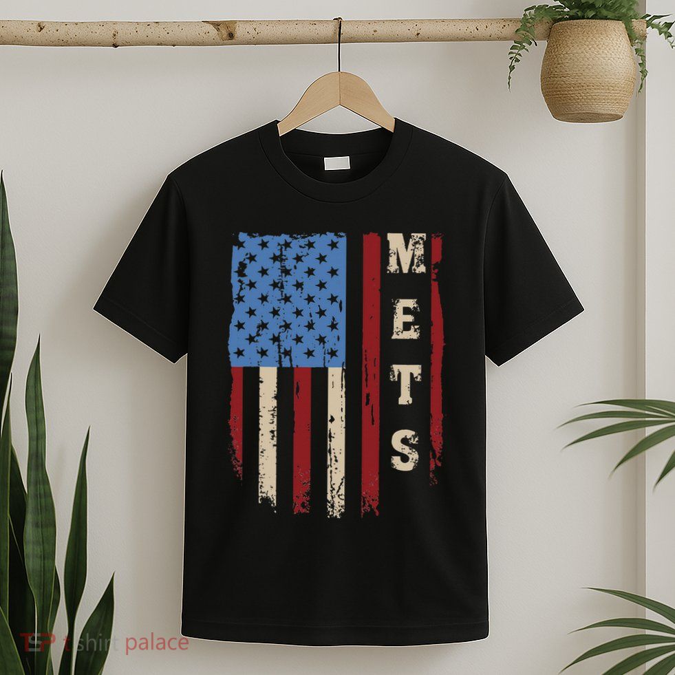Mets Name Retro Vintage First Name Mets Lover Usa Flag T-Shirt