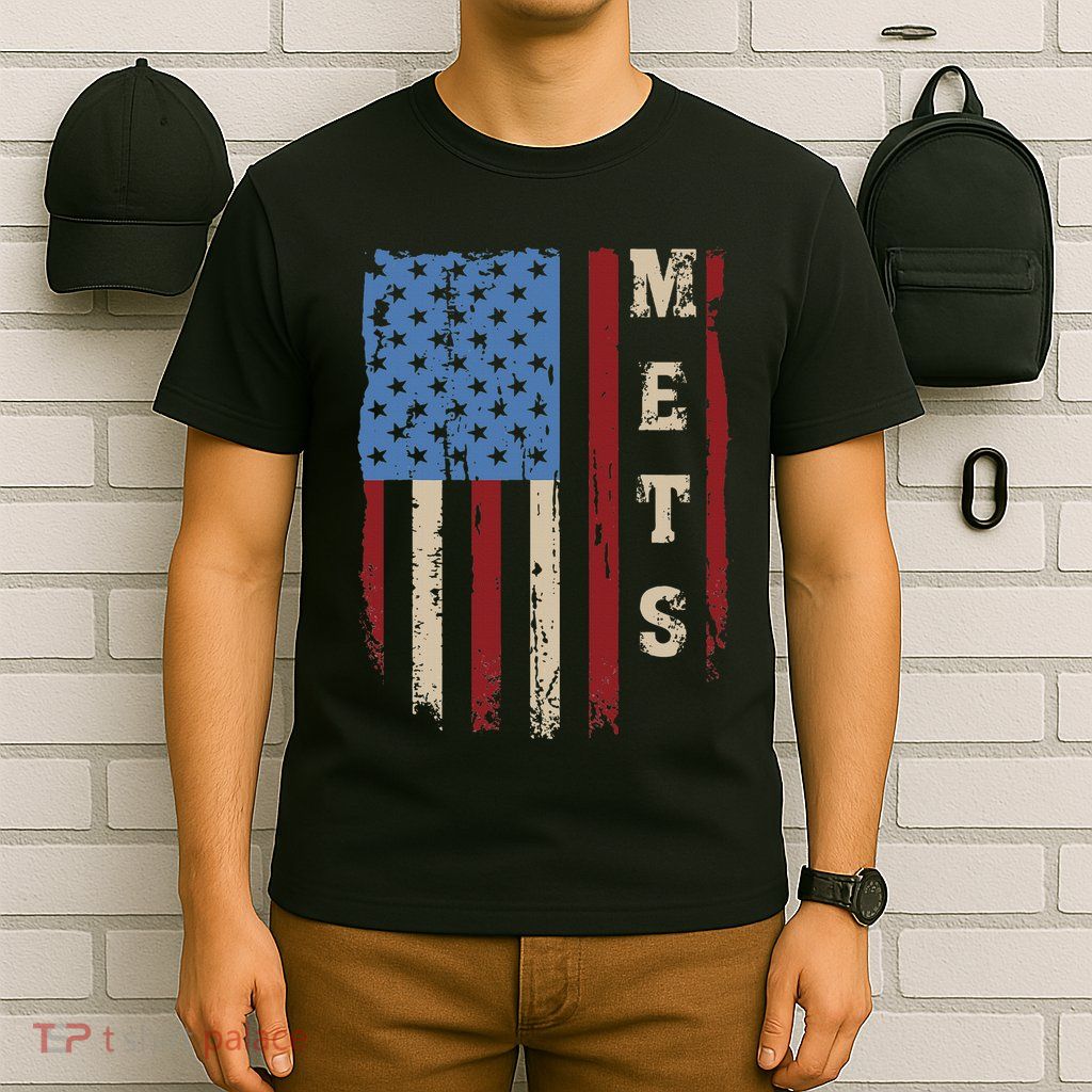 Mets Name Retro Vintage First Name Mets Lover Usa Flag T-Shirt
