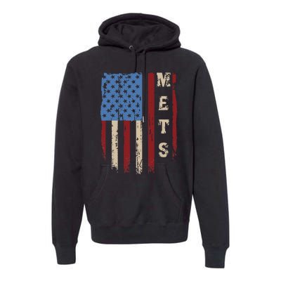 Mets Name Retro Vintage First Name Mets Lover Usa Flag Premium Hoodie