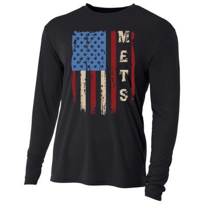 Mets Name Retro Vintage First Name Mets Lover Usa Flag Cooling Performance Long Sleeve Crew