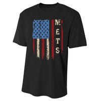 Mets Name Retro Vintage First Name Mets Lover Usa Flag Performance Sprint T-Shirt