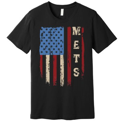 Mets Name Retro Vintage First Name Mets Lover Usa Flag Premium T-Shirt