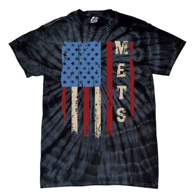 Mets Name Retro Vintage First Name Mets Lover Usa Flag Tie-Dye T-Shirt