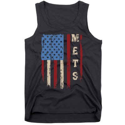 Mets Name Retro Vintage First Name Mets Lover Usa Flag Tank Top