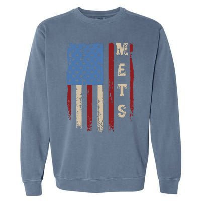 Mets Name Retro Vintage First Name Mets Lover Usa Flag Garment-Dyed Sweatshirt