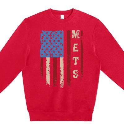 Mets Name Retro Vintage First Name Mets Lover Usa Flag Premium Crewneck Sweatshirt