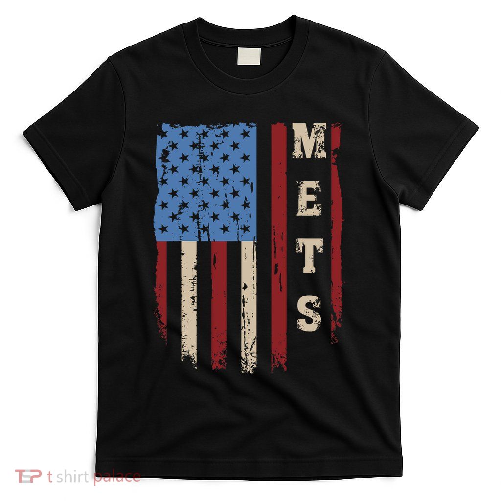 Mets Name Retro Vintage First Name Mets Lover Usa Flag T-Shirt