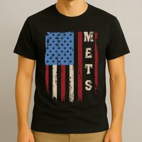 Mets Name Retro Vintage First Name Mets Lover Usa Flag T-Shirt