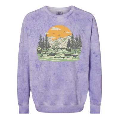 Mountain Nature Sunset Vintage Colorblast Crewneck Sweatshirt