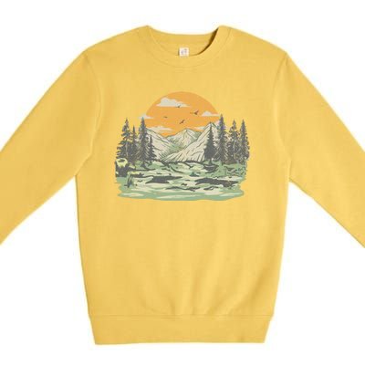 Mountain Nature Sunset Vintage Premium Crewneck Sweatshirt