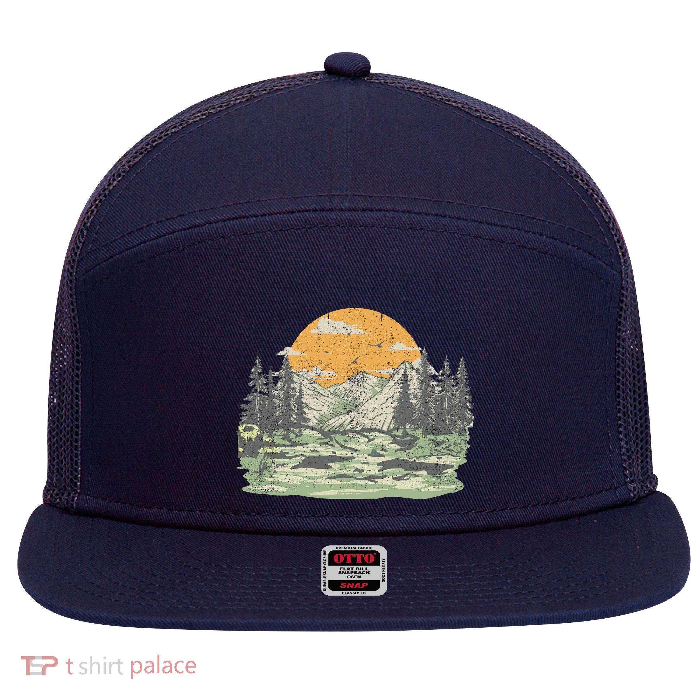 Mountain Nature Sunset Vintage 7 Panel Mesh Trucker Snapback Hat