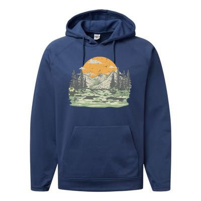 Mountain Nature Sunset Vintage Performance Fleece Hoodie