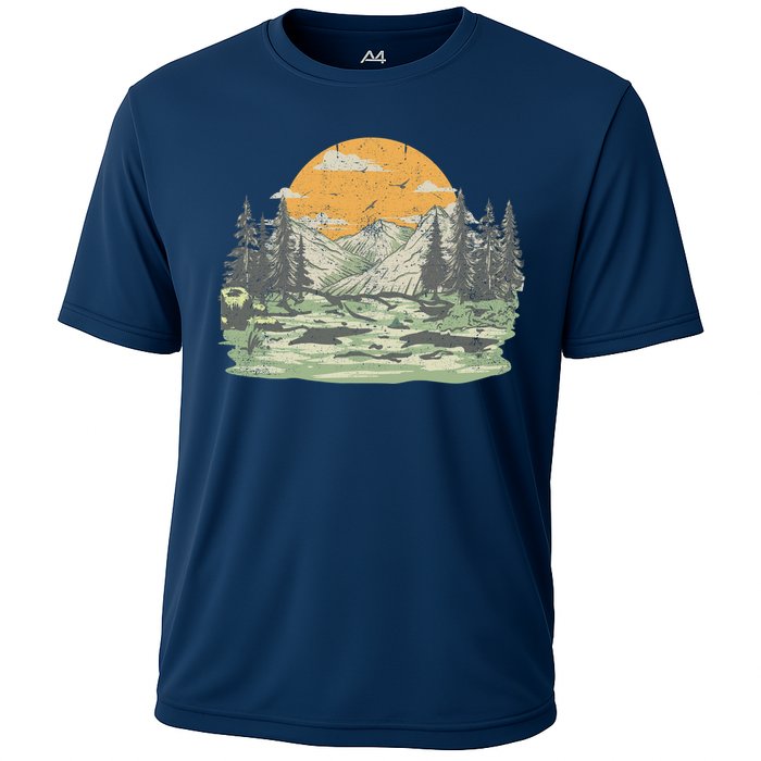 Mountain Nature Sunset Vintage Cooling Performance Crew T-Shirt