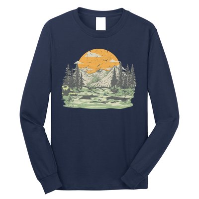 Mountain Nature Sunset Vintage Long Sleeve Shirt