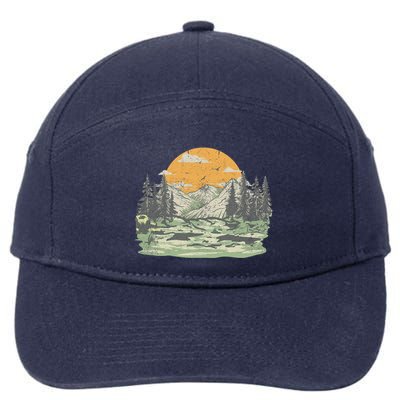 Mountain Nature Sunset Vintage 7-Panel Snapback Hat