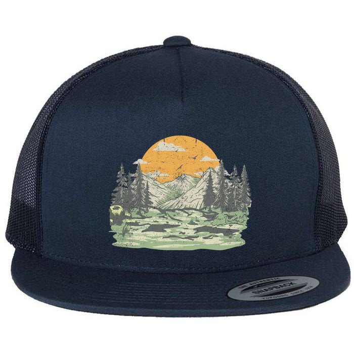 Mountain Nature Sunset Vintage Flatbill Hat