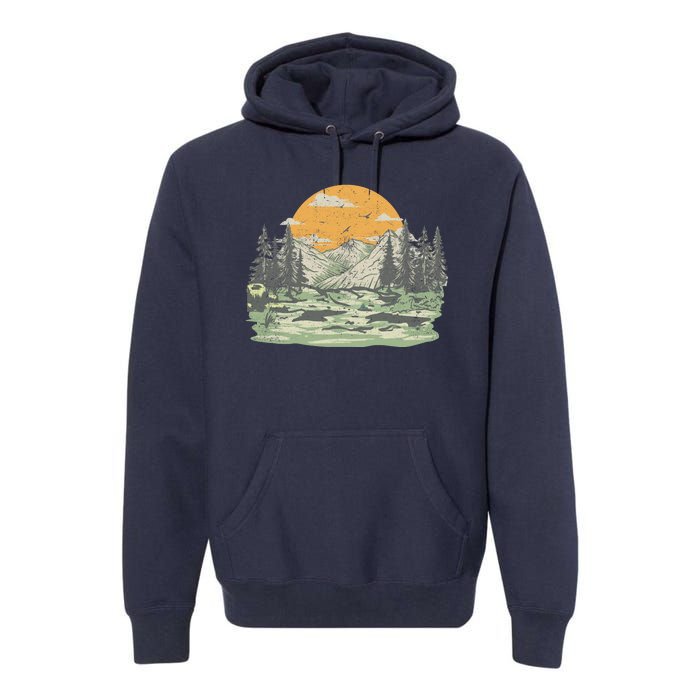 Mountain Nature Sunset Vintage Premium Hoodie