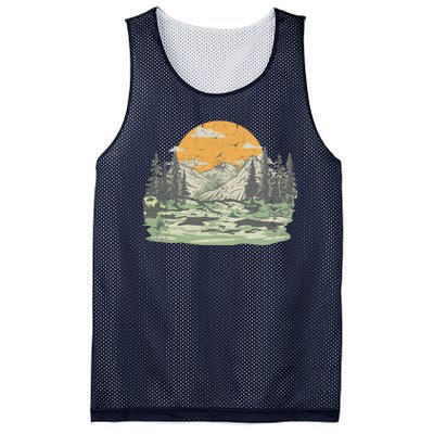 Mountain Nature Sunset Vintage Mesh Reversible Basketball Jersey Tank