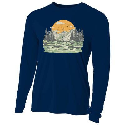 Mountain Nature Sunset Vintage Cooling Performance Long Sleeve Crew