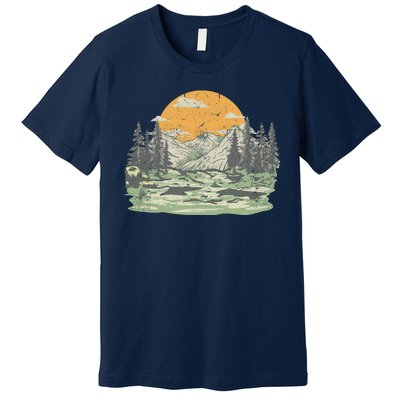 Mountain Nature Sunset Vintage Premium T-Shirt