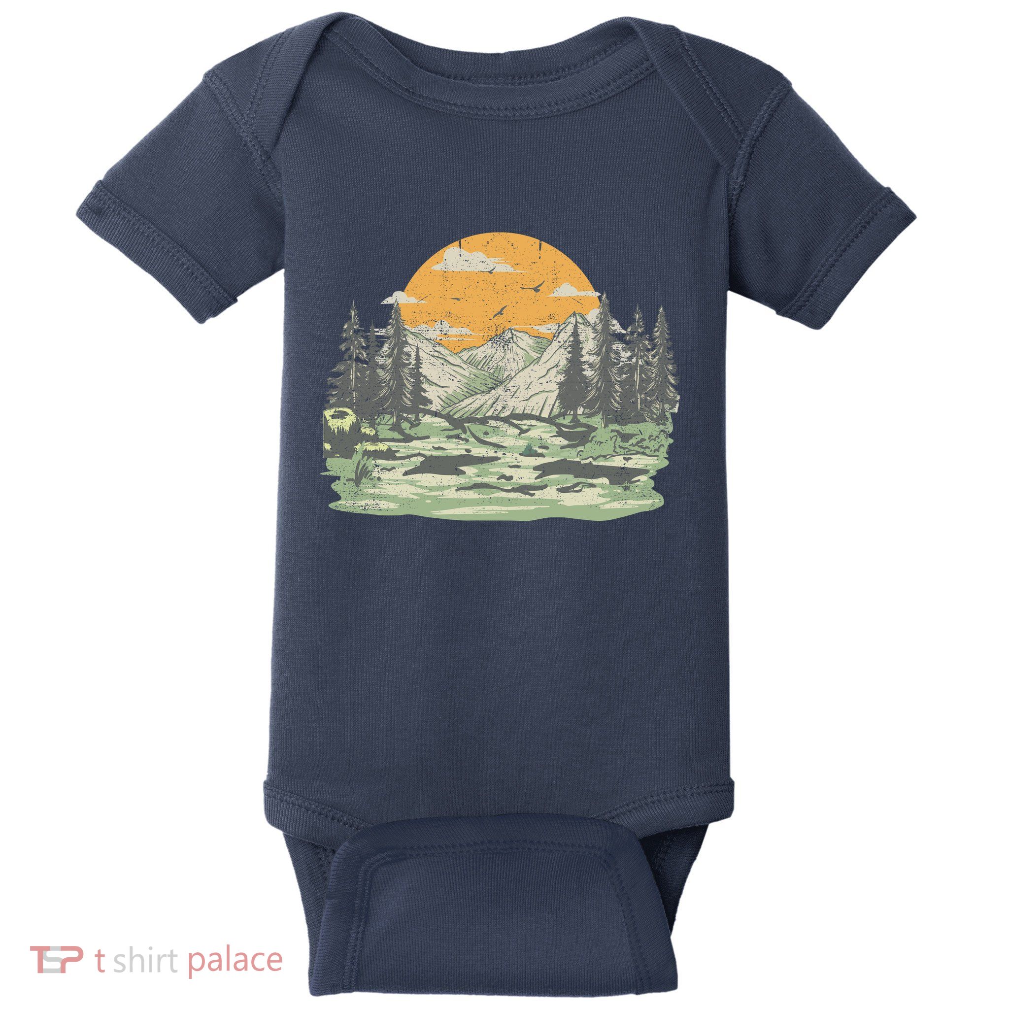 Mountain Nature Sunset Vintage Baby Bodysuit