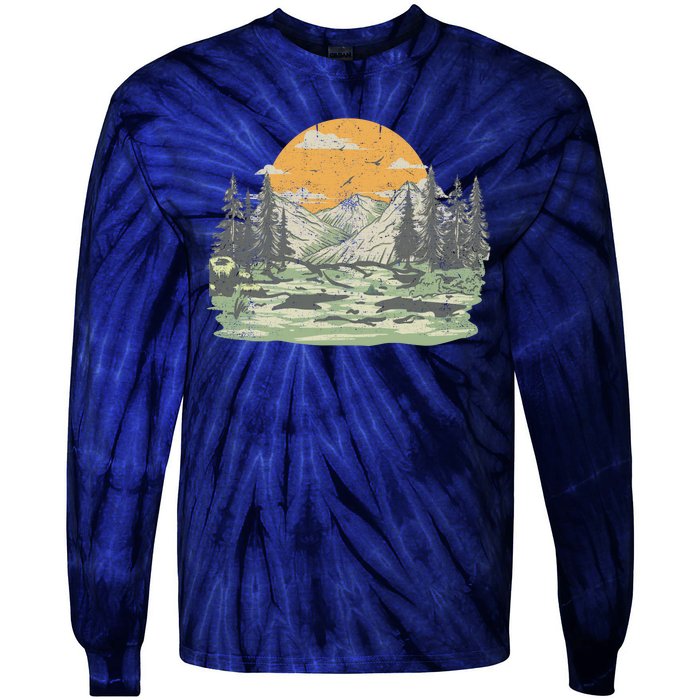 Mountain Nature Sunset Vintage Tie-Dye Long Sleeve Shirt