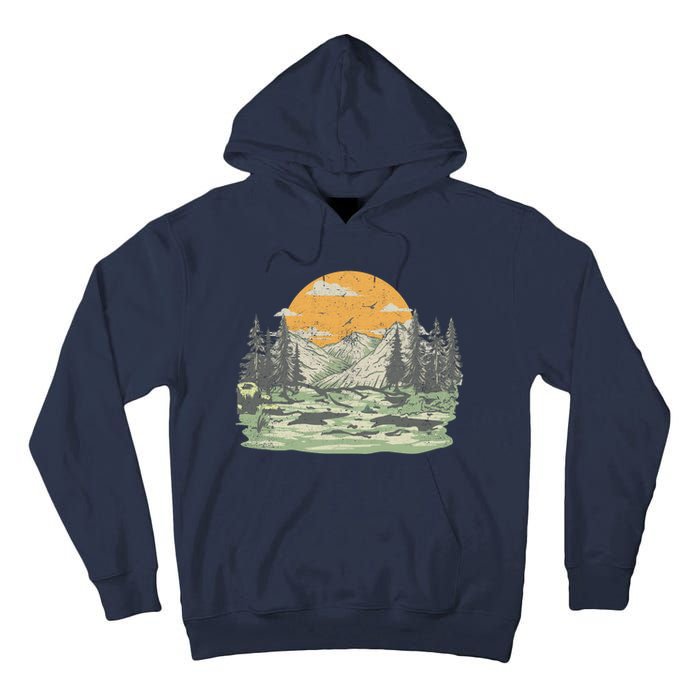 Mountain Nature Sunset Vintage Tall Hoodie