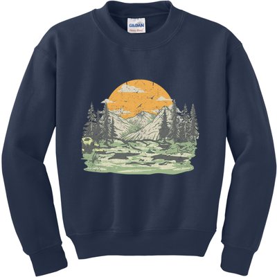 Mountain Nature Sunset Vintage Kids Sweatshirt